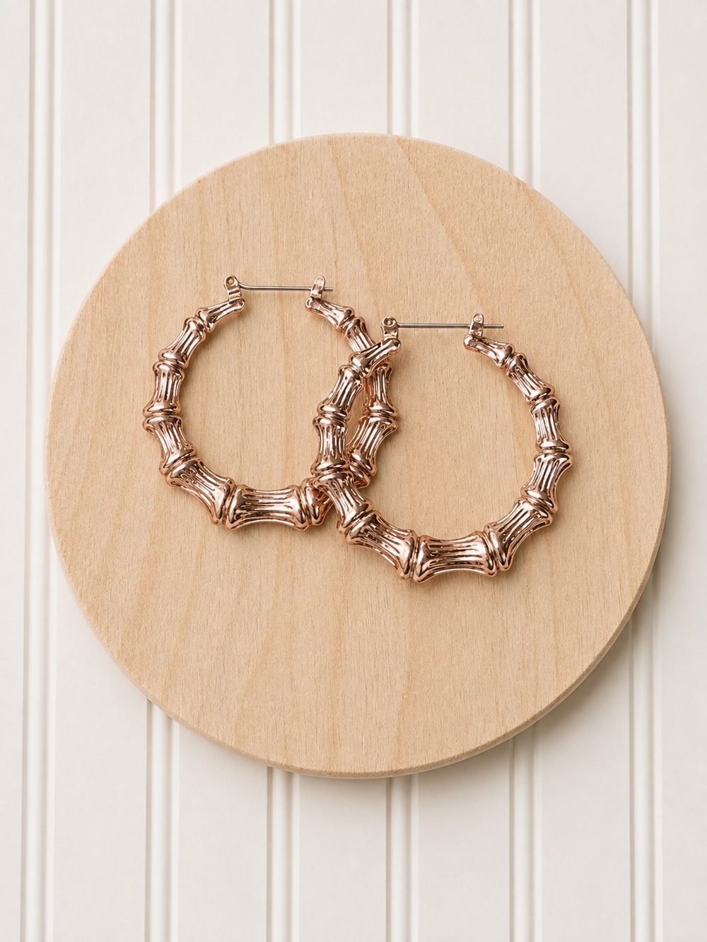 Rose Gold Bamboo Hoop Earrings - Women Jewelry